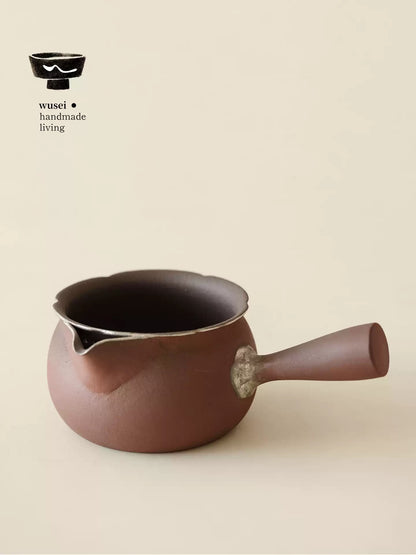 Old Rock Clay Side-Handle Teapot & Charcoal Stove Set with Silver Accents
