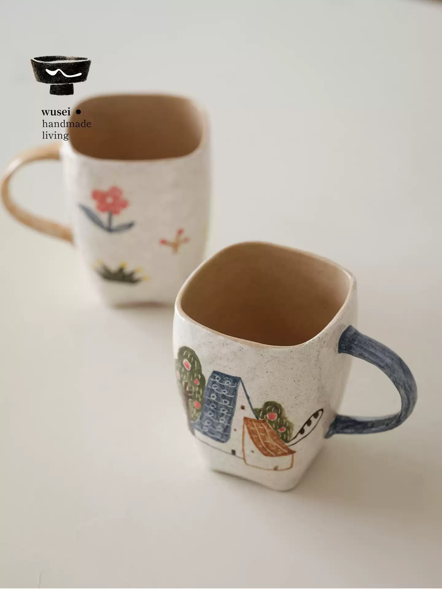 Hand-Painted Cat Coffee Mug Set – Playful Ceramic Pair for Home