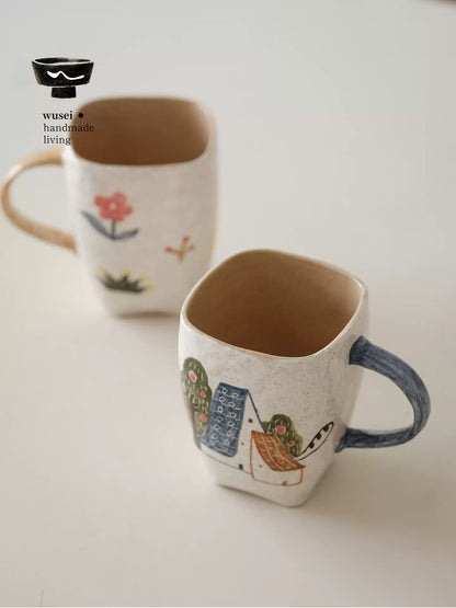 Hand-Painted Cat Coffee Mug Set – Playful Ceramic Pair for Home