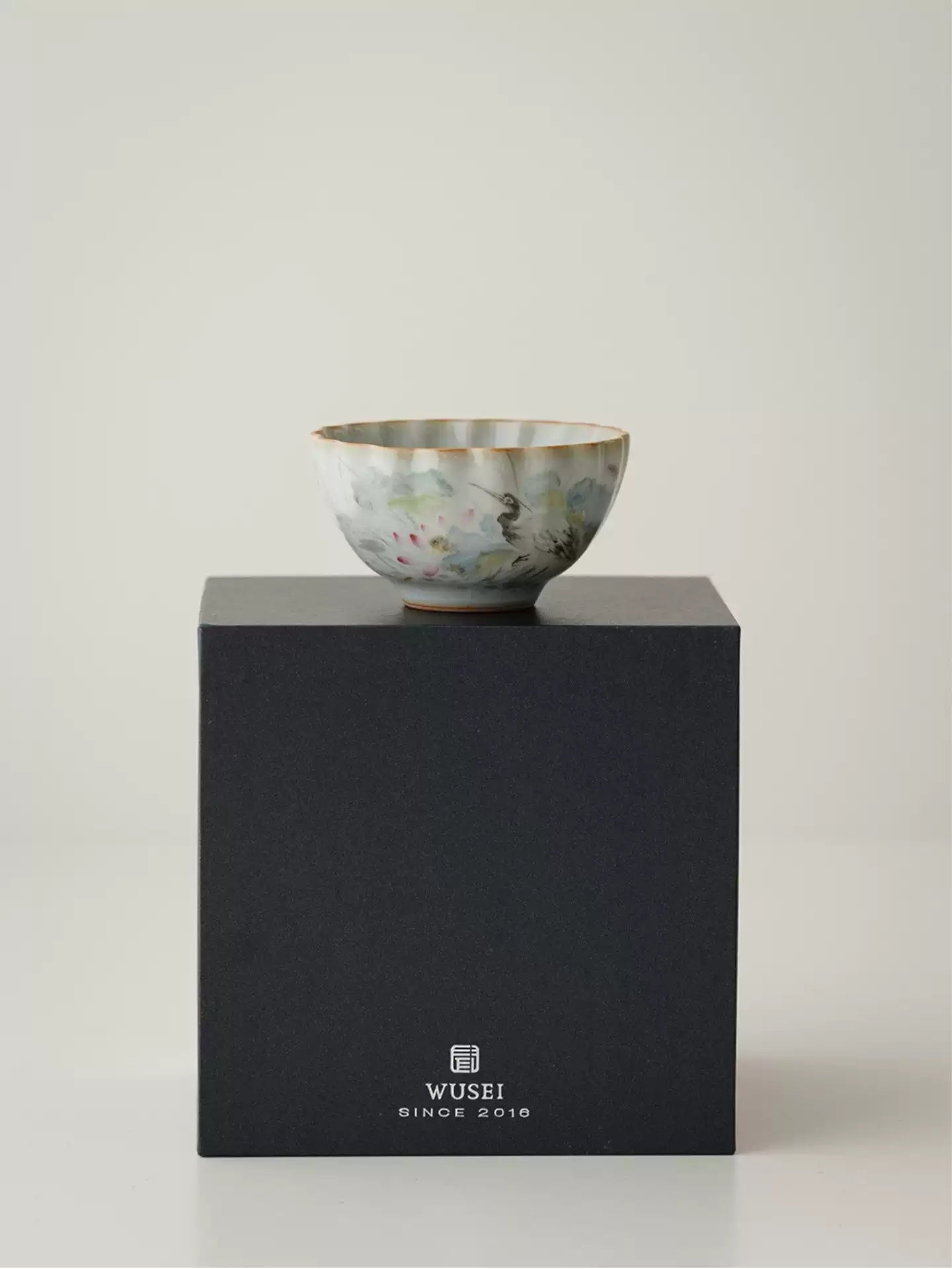 Hand-Painted Sky-Blue Ru Kiln Tea Cup with Lotus
