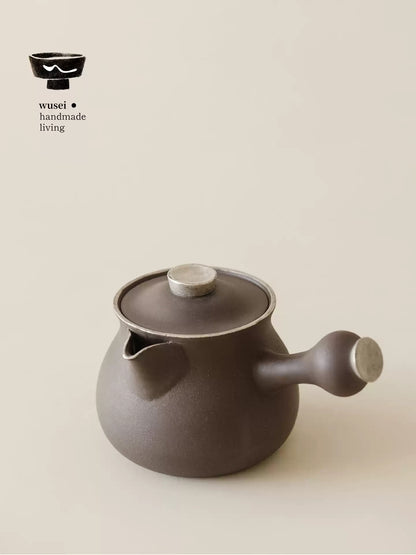 Silver-Coated Cloud Handle Teapot & Charcoal Stove Set, Old Rock Clay