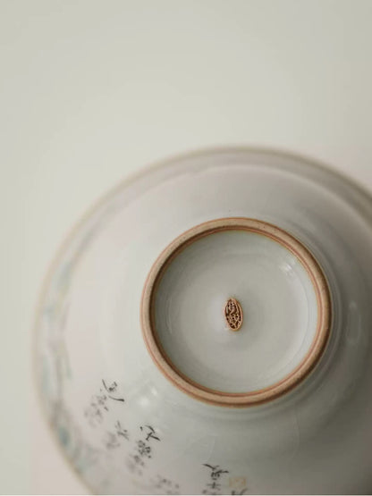 Hand-Painted Sky-Blue Ru Gaiwan with Osmanthus Design