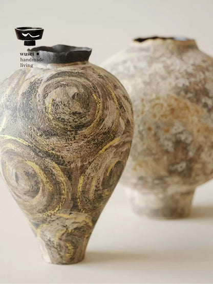Gold-Flecked Wabi-Sabi Ceramic Vase, Handmade in Jingdezhen