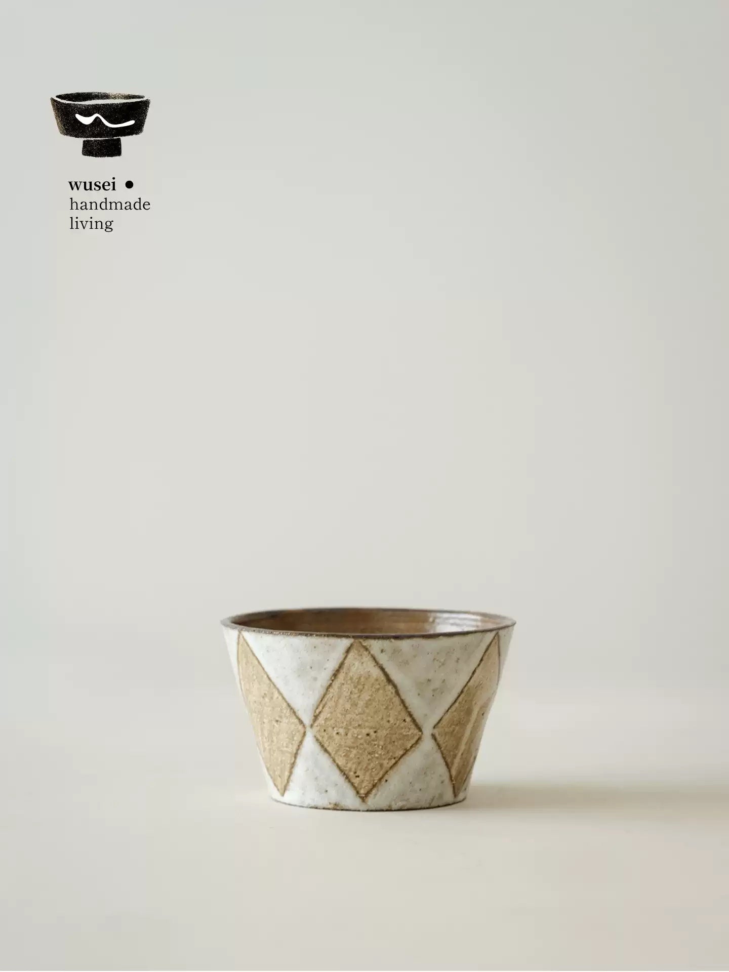 Hand-Thrown Slip-Glazed Stoneware Mug with Diamond Motif