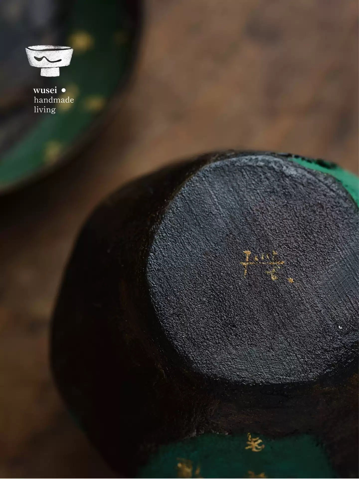 Handmade Black Lacquer Tea Waste Bowl with Seal Script