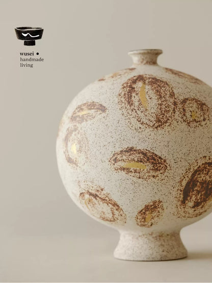 Handmade Wabi-Sabi Speckled Ceramic Vase from Jingdezhen