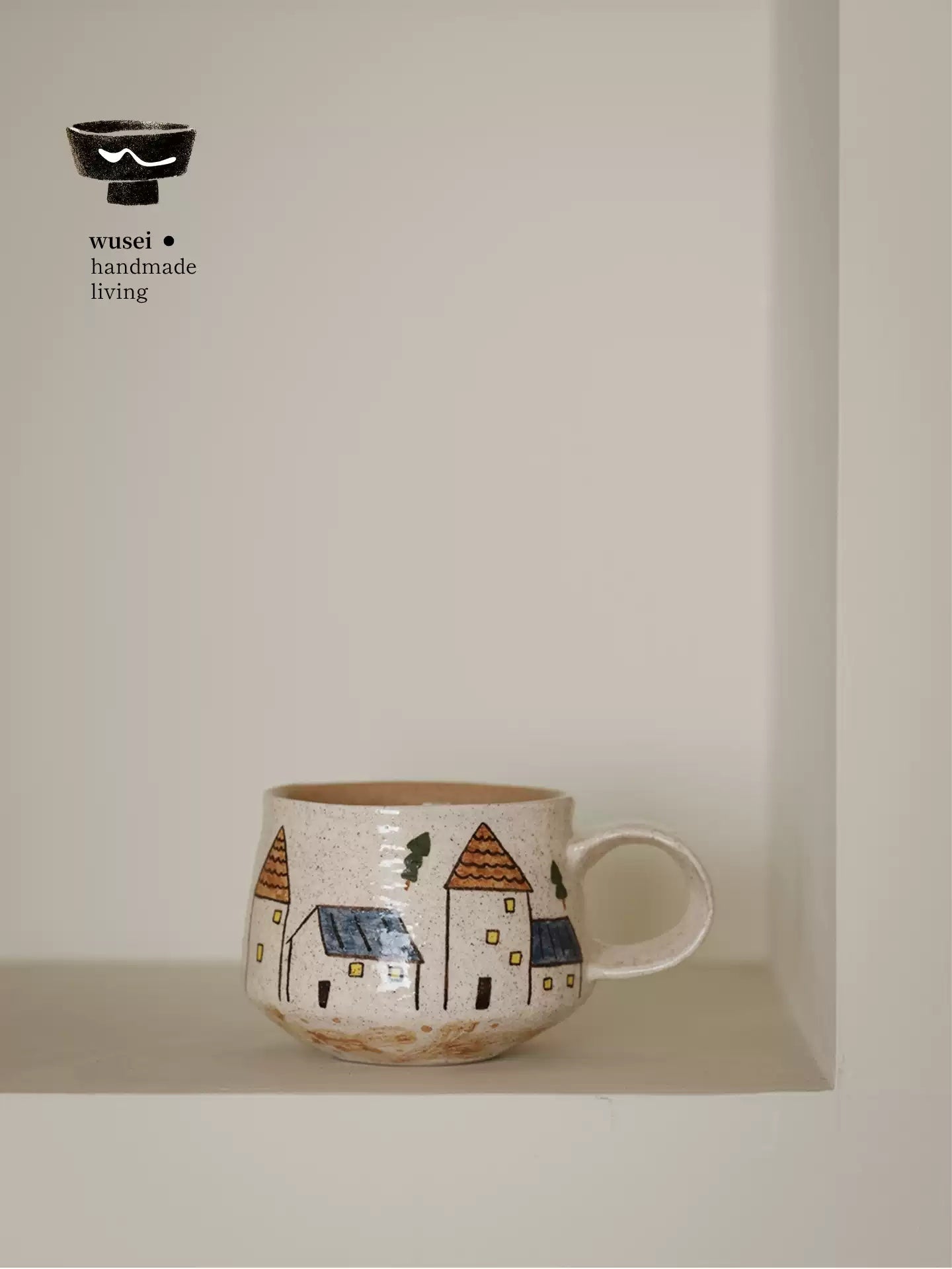Hand-Painted Doghouse Ceramic Mug with Cute Illustration, Unique Gift for Her