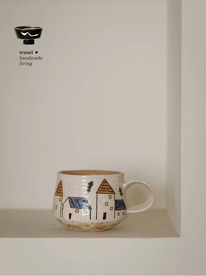 Hand-Painted Doghouse Ceramic Mug with Cute Illustration, Unique Gift for Her