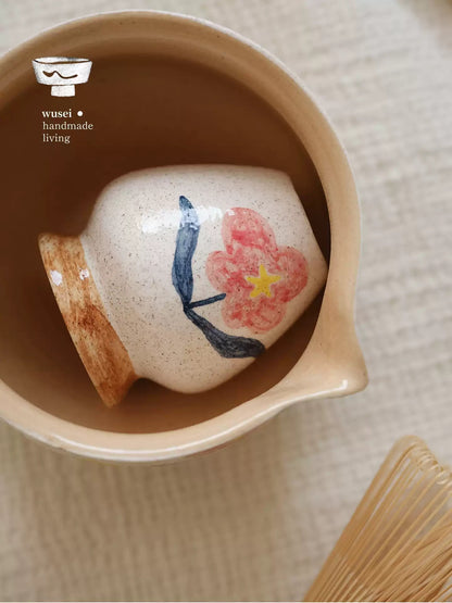 Hand-Painted Ceramic Cat Matcha Bowl Set with Whisk Holder