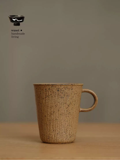 Caramel Oat Reactive Glaze Stoneware Mug, Wabi-Sabi Style