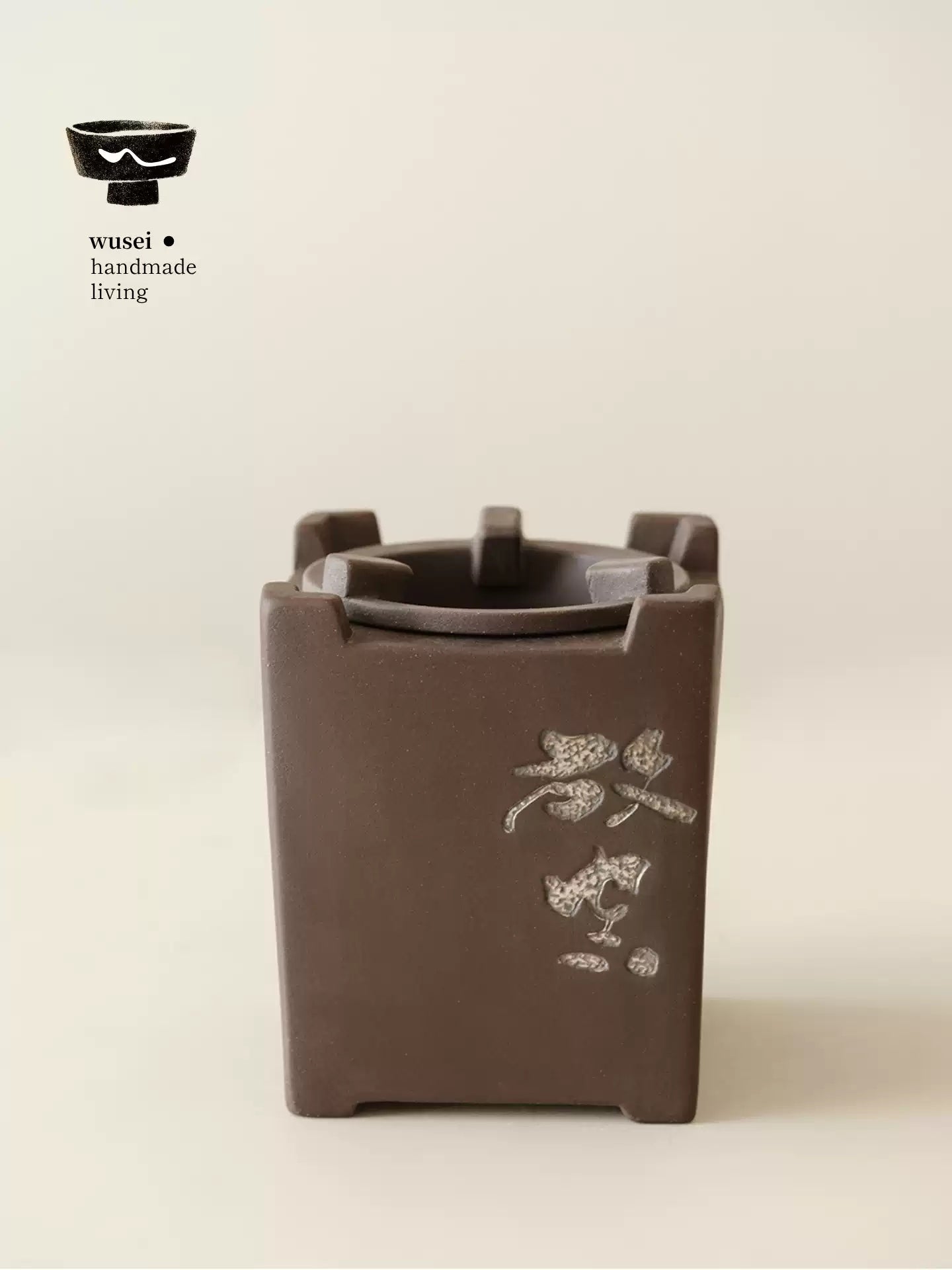Silver-Accent Clay Charcoal Tea Stove, Vintage Chinese Style