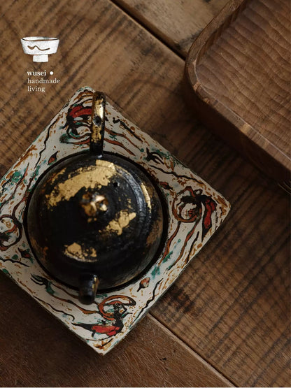 Handmade Lacquer Tea Coaster with Dunhuang Mural Motif