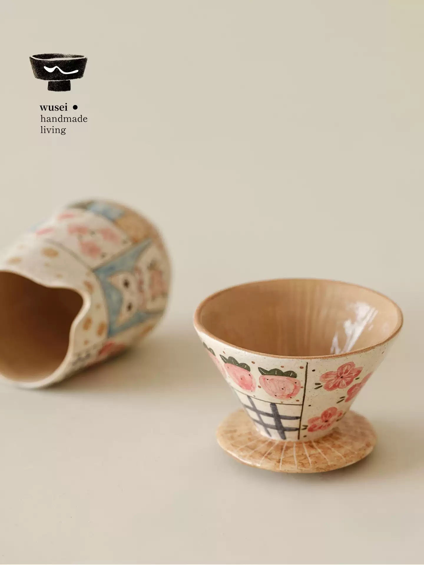 Retro Hand-Painted Ceramic Pour-Over Coffee Set in Oatmeal