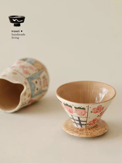 Retro Hand-Painted Ceramic Pour-Over Coffee Set in Oatmeal