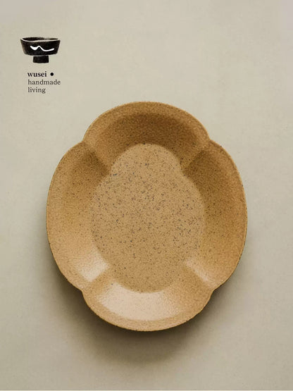 Song-Style Begonia-Shaped Tea Plate, Kiln-Glazed Oat Caramel