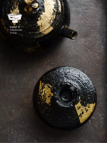 Lacquered Wabi-Sabi Gold-Leaf Stem Cup with Scholar Stone Base