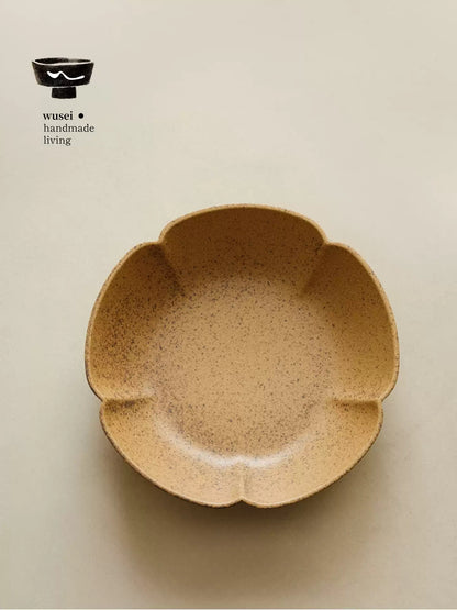 Plum Blossom Reactive-Glaze Snack Plate, Oat & Caramel