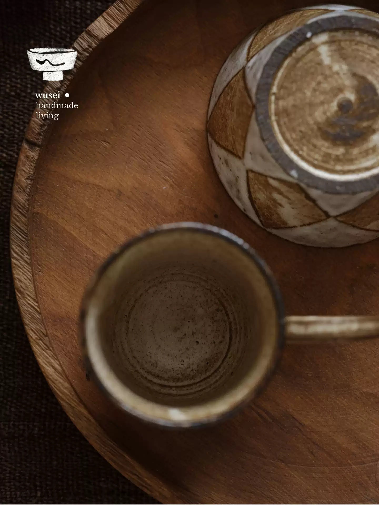 Hand-Thrown Slip-Glazed Stoneware Mug with Diamond Motif