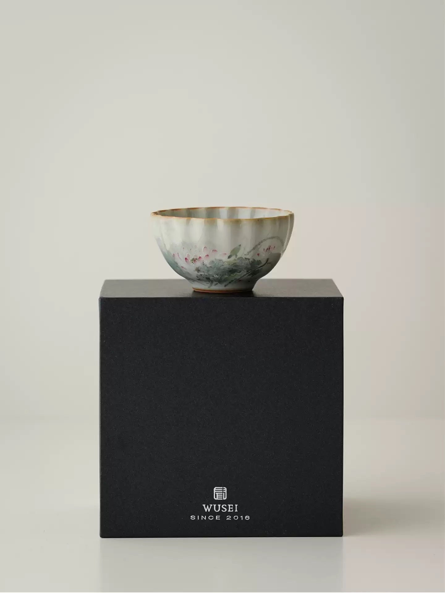 Hand-Painted Sky-Blue Ru Kiln Tea Cup with Lotus
