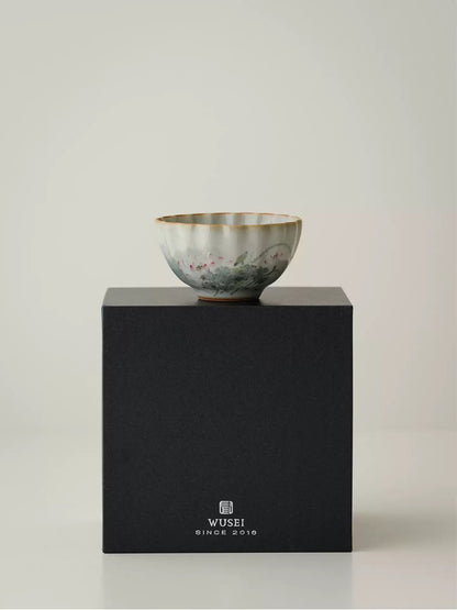 Hand-Painted Sky-Blue Ru Kiln Tea Cup with Lotus