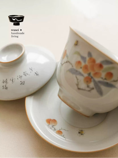 Hand-Painted Loquat Gaiwan – Sky-Blue Ru Ware