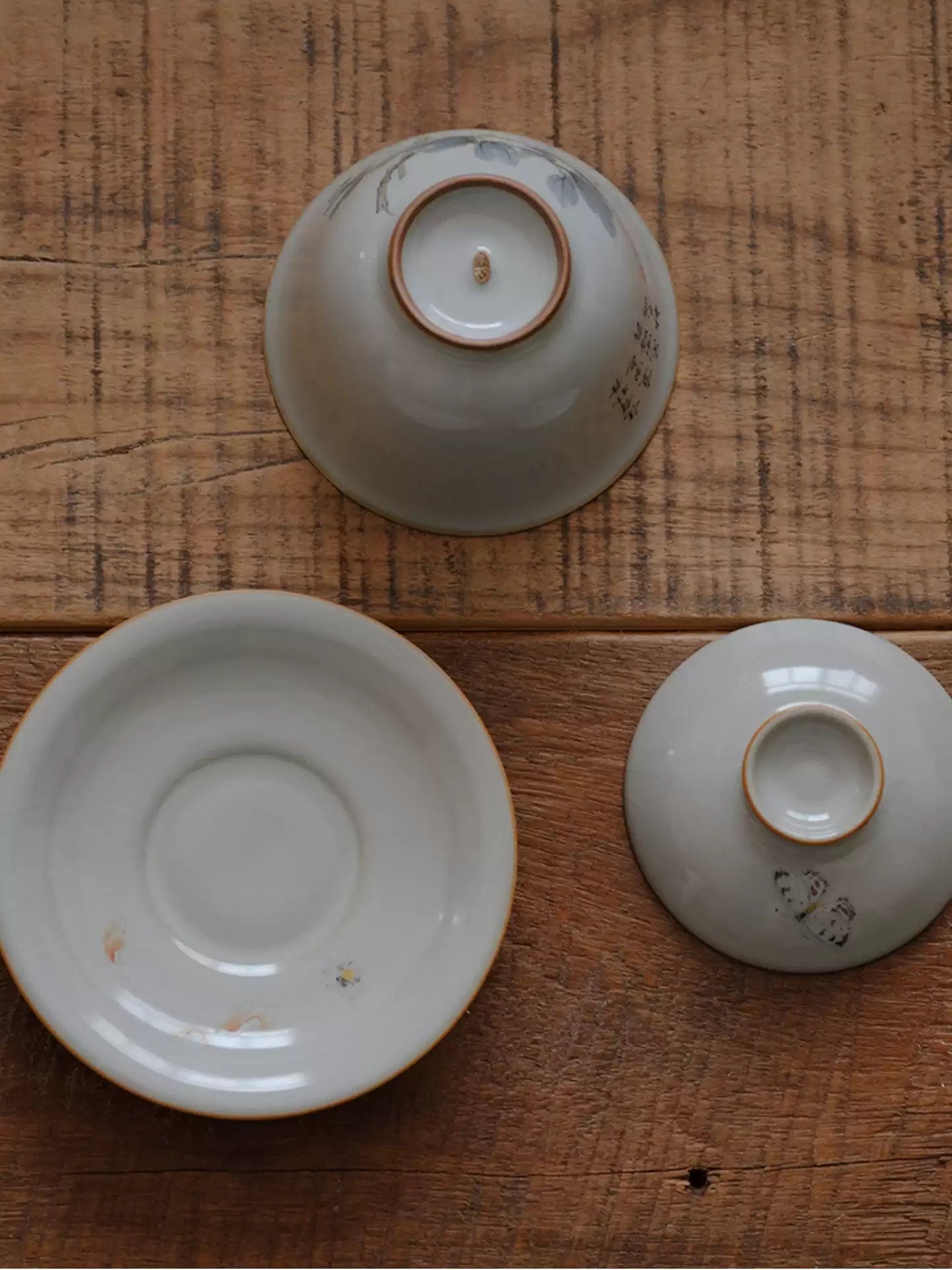 Sky-Blue Ru Gaiwan with Hand-Painted Peonies