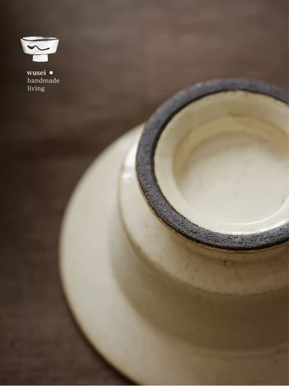 Ceramic Pedestal Bowl | Handcrafted Wabi-Sabi Stoneware in Cream White