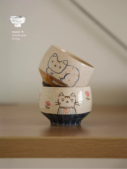 Hand-Painted Cat Mug - Whimsical Ceramic Breakfast Cup