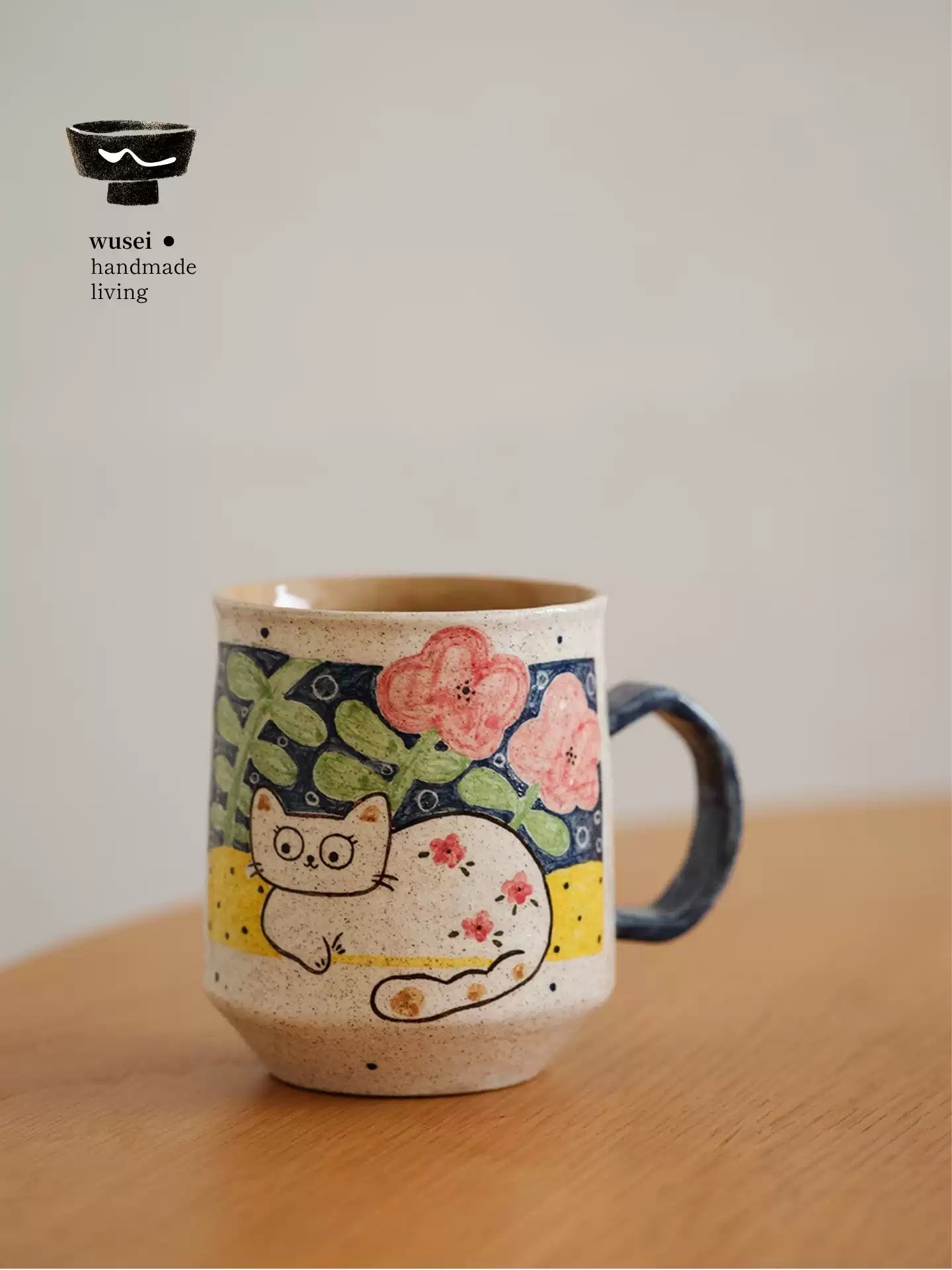 Hand-Painted Storybook Cat Mug | Ceramic Breakfast Cup