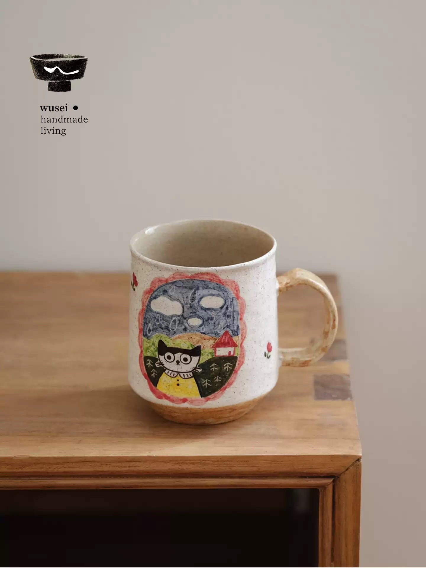 Hand-Painted Cat Ceramic Mug | Storybook Charm