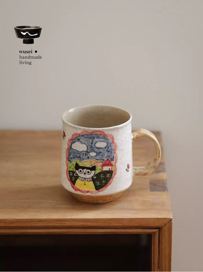 Hand-Painted Cat Ceramic Mug | Storybook Charm