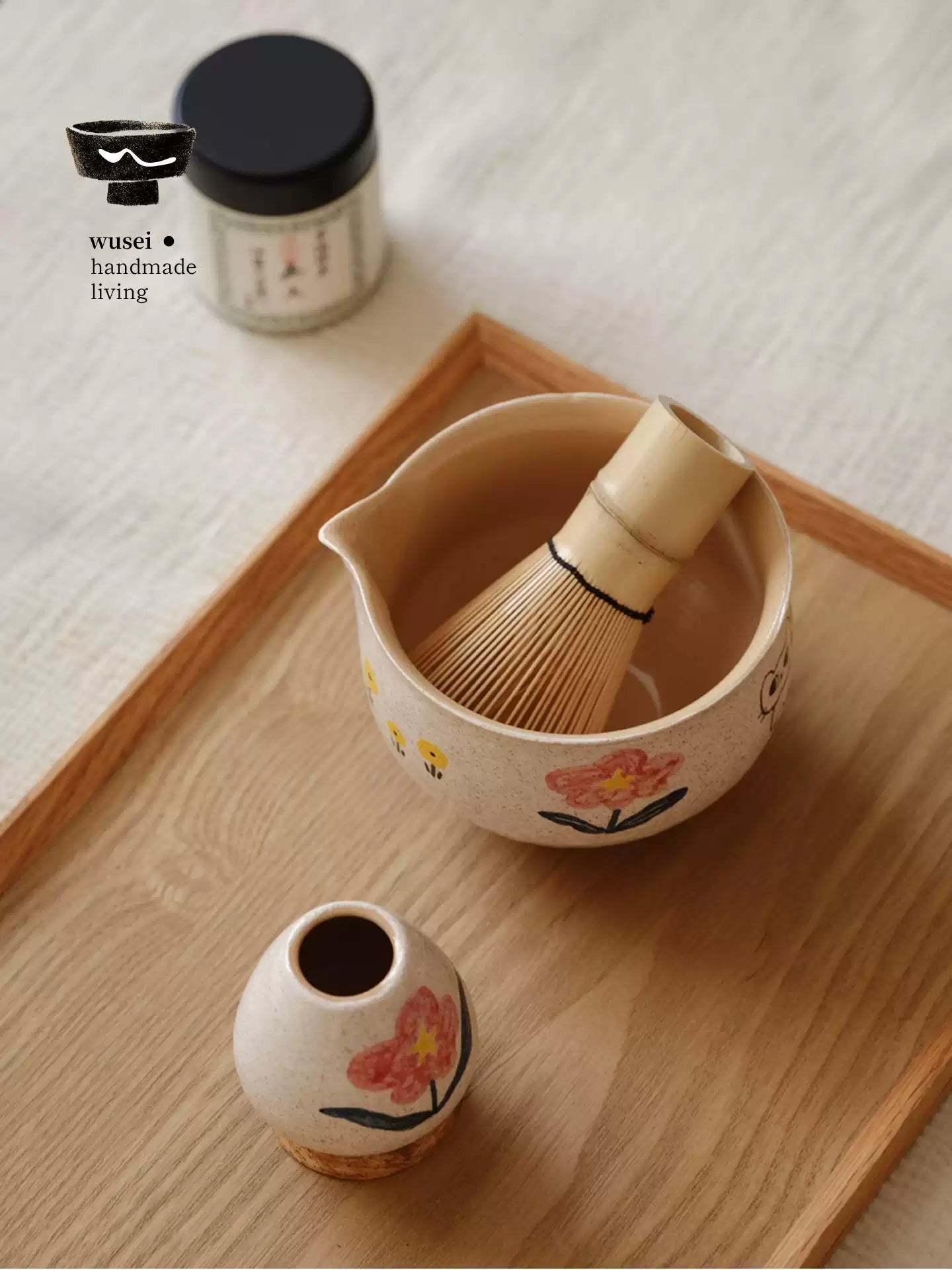 Hand-Painted Ceramic Cat Matcha Bowl Set with Whisk Holder