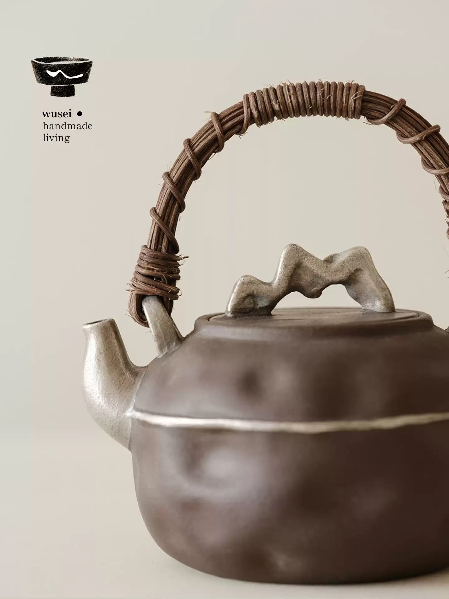 Rustic Clay Teapot & Charcoal Stove Set with Silver Wash
