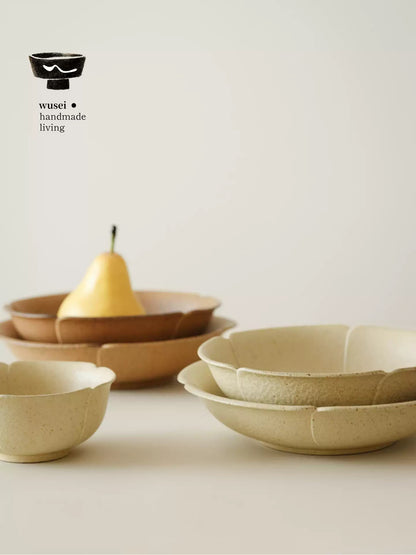 Peach Blossom Ceramic Serving Bowl in Oatmeal Caramel Glaze