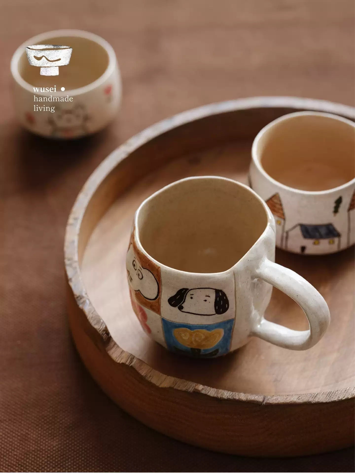 Hand-Painted Animal Mug - Colorful Plaid Stoneware