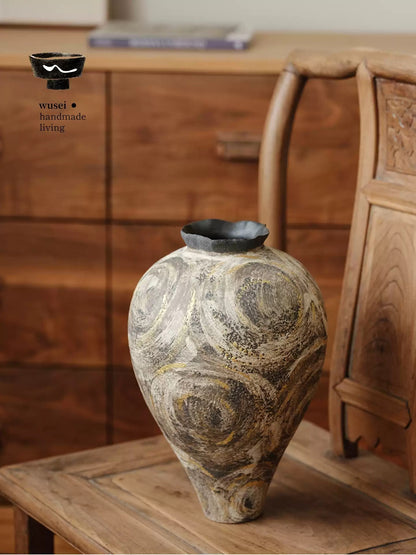 Gold-Flecked Wabi-Sabi Ceramic Vase, Handmade in Jingdezhen