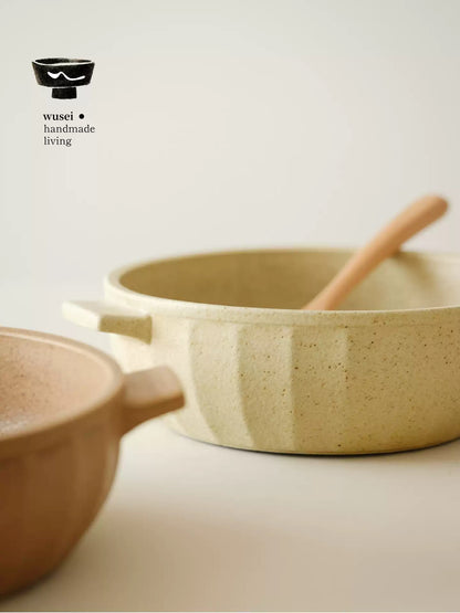 Rustic Stoneware Double-Handled Pumpkin Soup Bowl, 1200ml