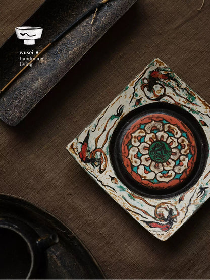 Handmade Lacquer Tea Coaster with Dunhuang Mural Motif