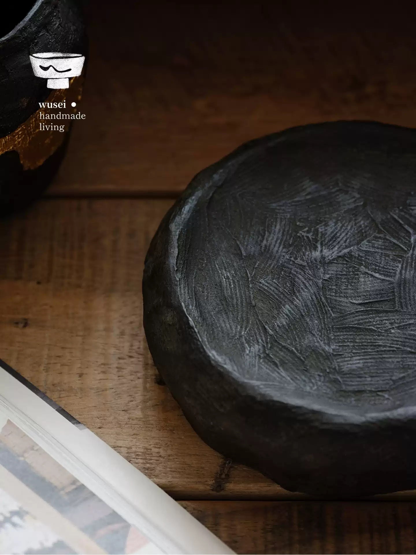Lacquer Tea Tray with Ancient Bird Motif, Handmade Wabi-Sabi