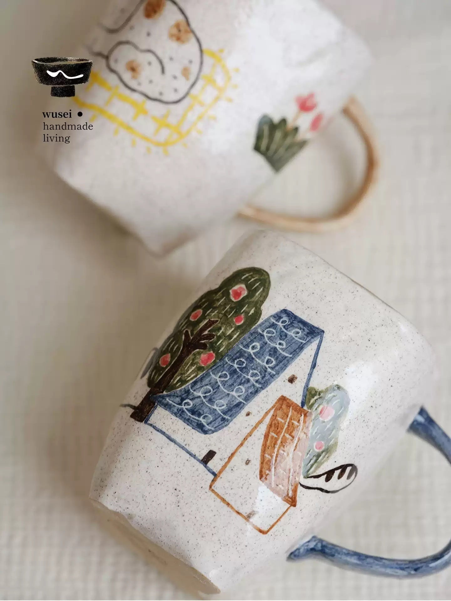 Hand-Painted Cat Coffee Mug Set – Playful Ceramic Pair for Home