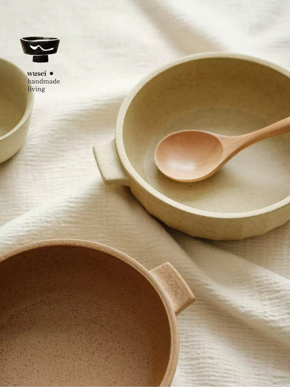 Rustic Stoneware Double-Handled Pumpkin Soup Bowl, 1200ml