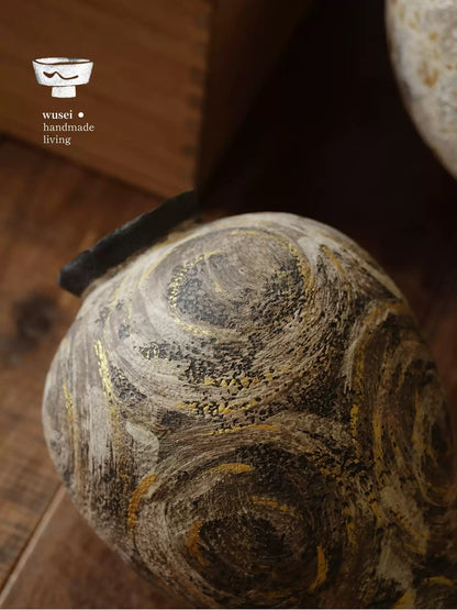 Gold-Flecked Wabi-Sabi Ceramic Vase, Handmade in Jingdezhen