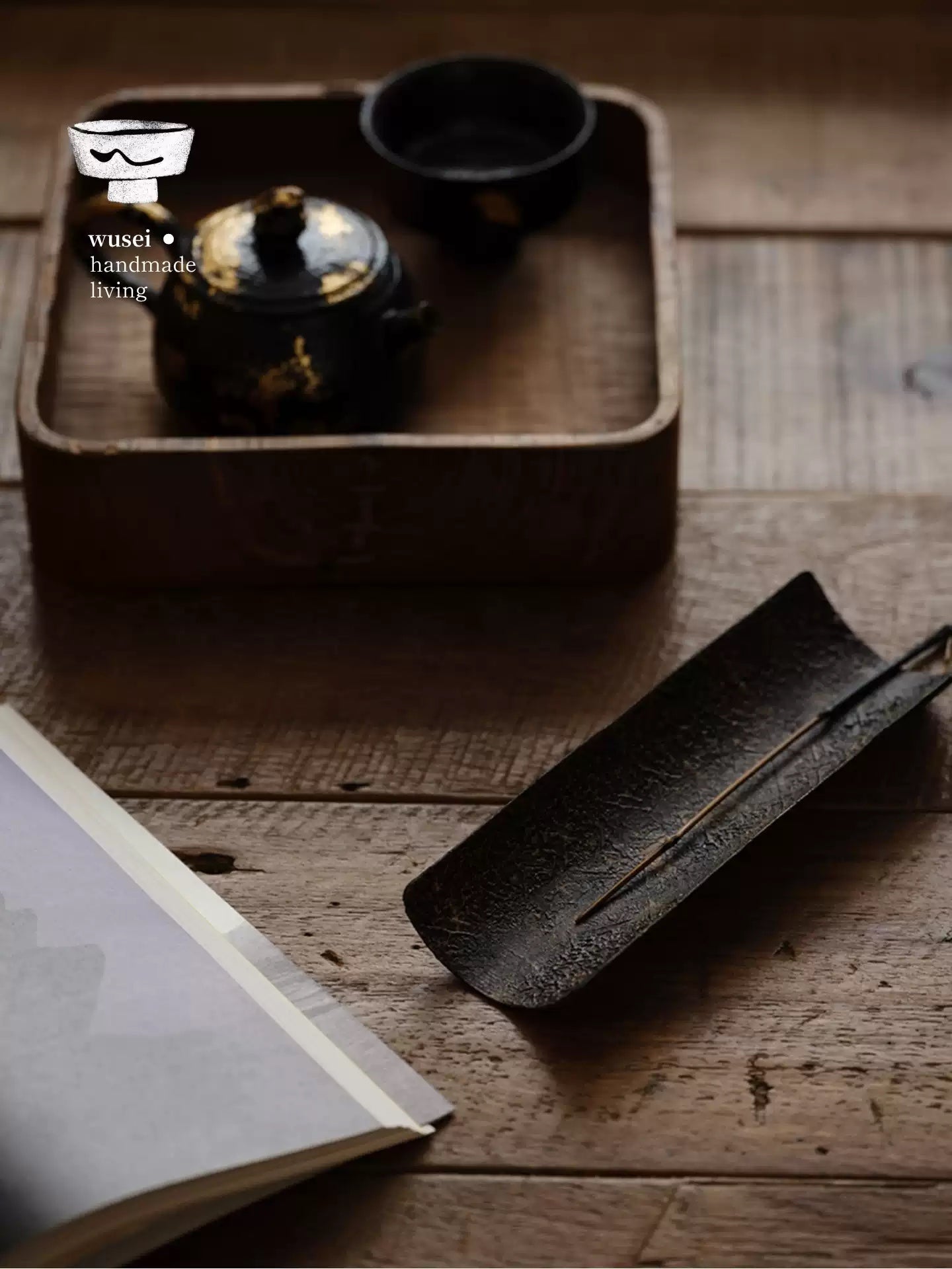 Handmade Lacquered Tea Scoop, Wabi-Sabi Texture