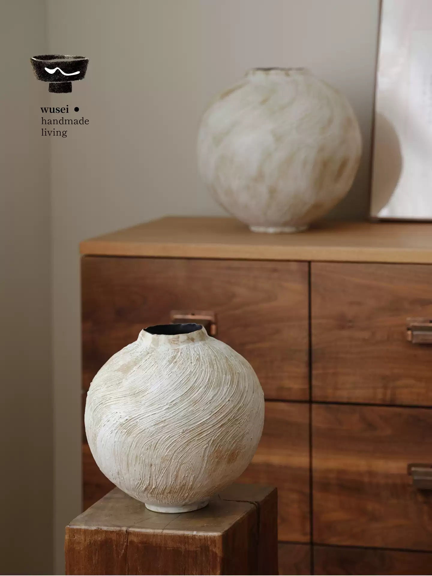 Wabi-Sabi Brushed Ceramic Vase, Handmade, Two Sizes