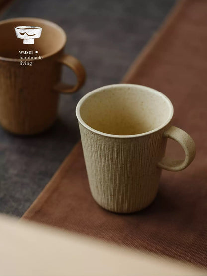 Caramel Oat Reactive Glaze Stoneware Mug, Wabi-Sabi Style