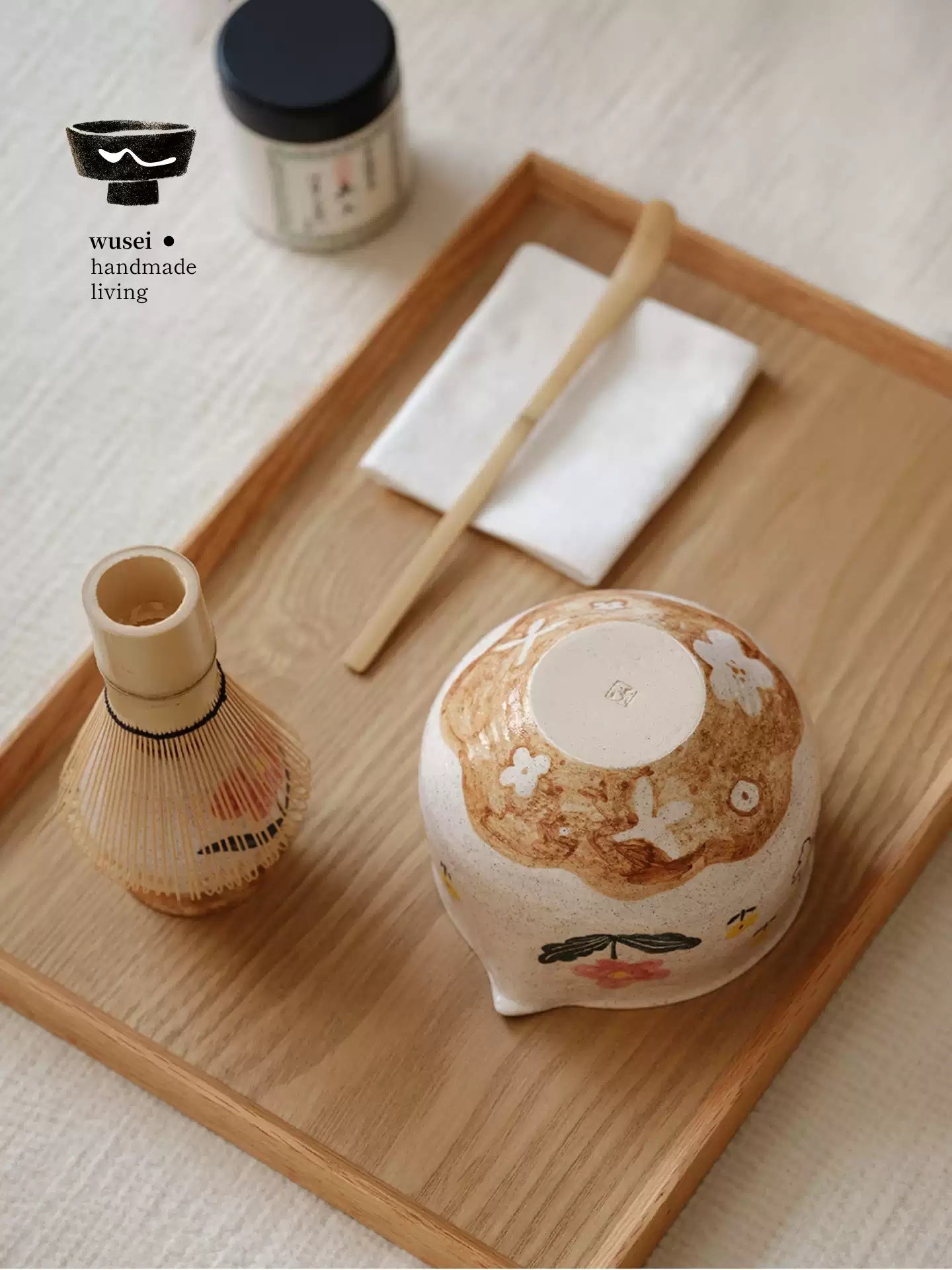 Hand-Painted Ceramic Cat Matcha Bowl Set with Whisk Holder