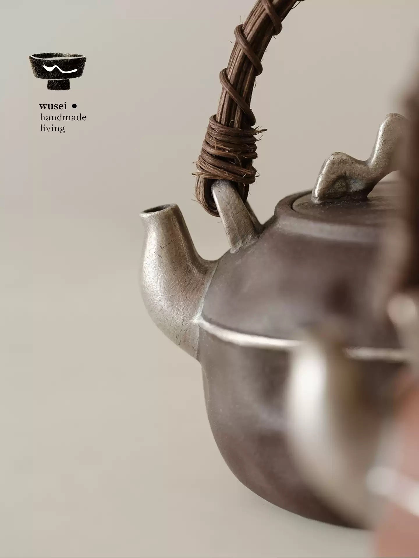 Rustic Clay Teapot & Charcoal Stove Set with Silver Wash