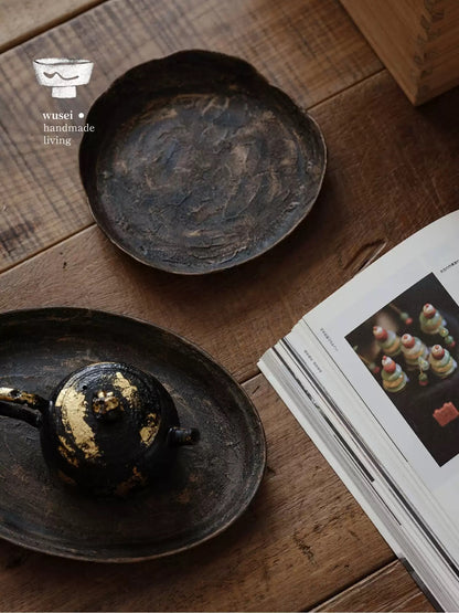 Handmade Lacquer Trays, Antique Brown Textured