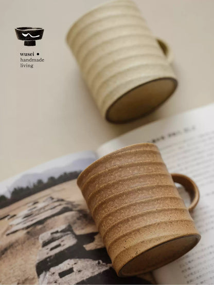 Caramel Oatmeal Stoneware Mug with Textured Glaze