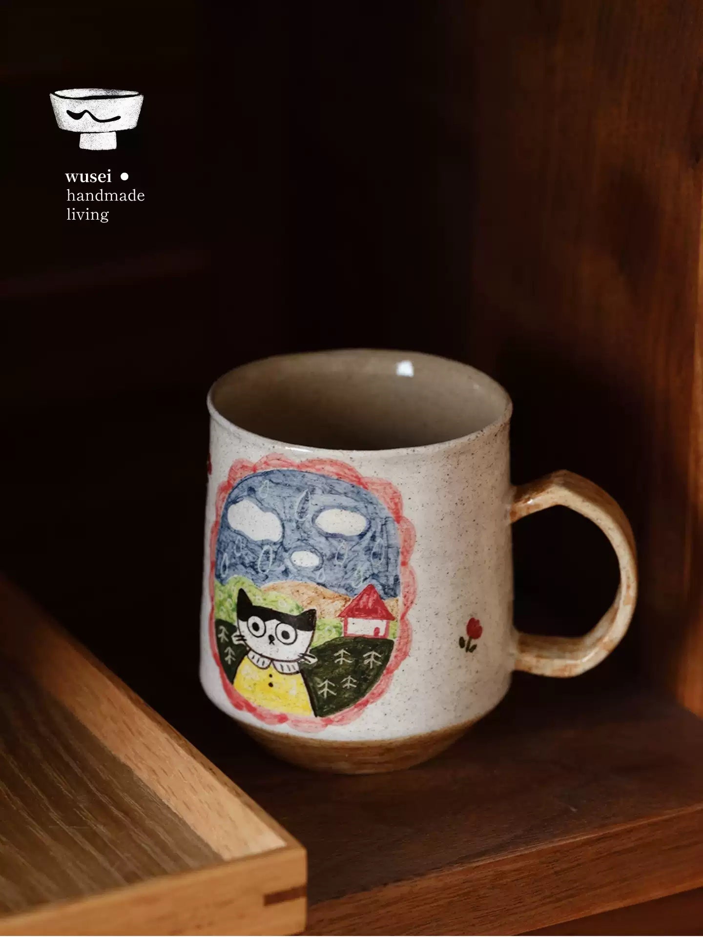 Hand-Painted Cat Ceramic Mug | Storybook Charm
